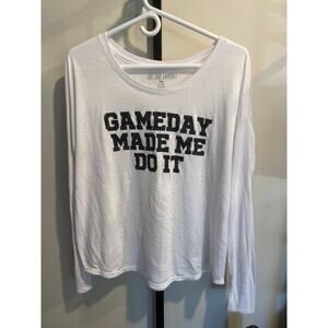 LIVE LOVE GAMEDAY Made Me Do It Long Sleeve Top Graphic Print White Women's L